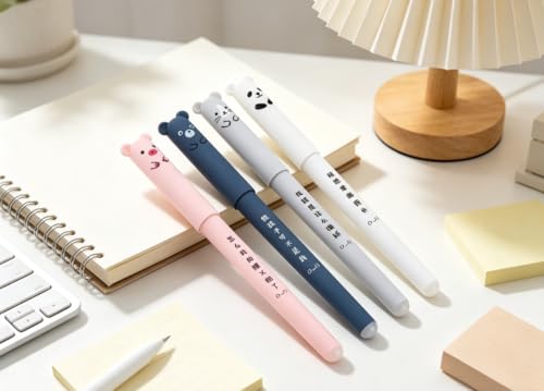 Set de 4 bolígrafos de gel con diseños kawaii de animales miniatura 2