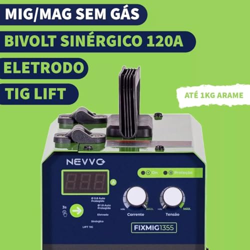 Máquina Inversora De Solda Fixmig1355 Bivolt 120a Mig Sem Gás 3 em 1 Mma Tig Com Arame NEVVO