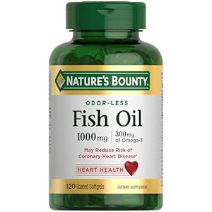 Nature’s Bounty Fish Oil, Supports Heart Health, Dietary Supplement, 300mg Omega-3, 120 Coated Softgels