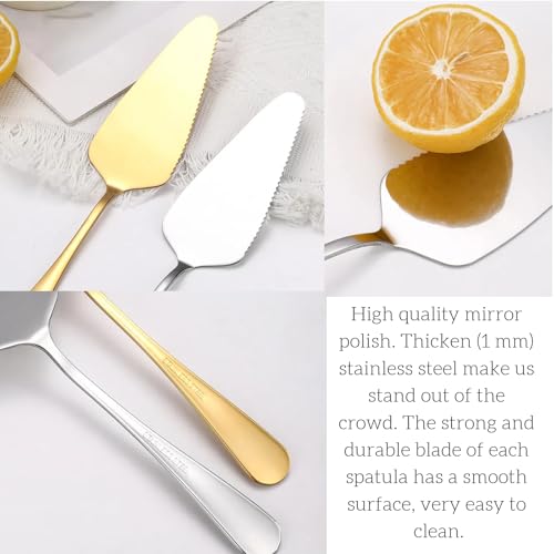 Cake Pie Server Spatula, 2-Pack Stainless Steel Pizza Pastry Cake Slicer Server Set, Cake Cutter with Serrated Edges for Kitchen, Restaurants, Wedding, Birthdays and Parties(Silver & Gold) - Thumbnail 4