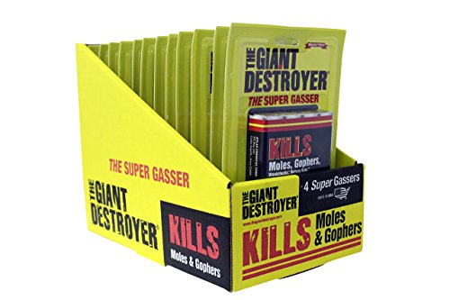 The Giant Destroyer (GAS KILLER) (12/4PK TOTAL) 48 kills Moles, Gophers, Woodchucks, Norway Rats, Skunks, Ground Squirrels in their Holes, Tunnels, Burrows. NO dealing w/ dead pest, better than traps