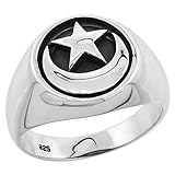 Sterling Silver Crescent Moon and Star Ring for Women Flawless Finish 1/2 inch wide size 8