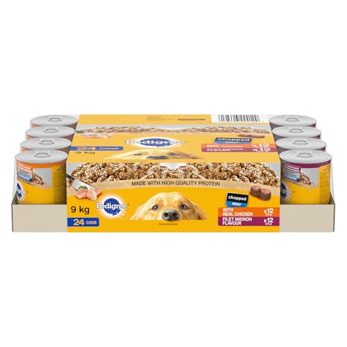 PEDIGREE CHOPPED Ground Adult Soft Wet Dog Food – Real Chicken – Filet Mignon Beef Flavour Variety Pack - 24x 375g (13 oz) Cans (12 Chicken, 12 Beef)