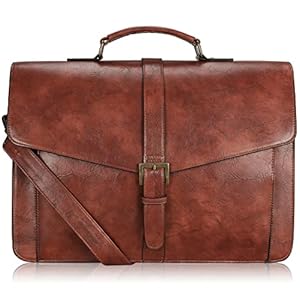 ESTARER Men’s Leather Briefcase for Travel/Office/Business 15.6 Inch Laptop Messenger Bag, Brown
