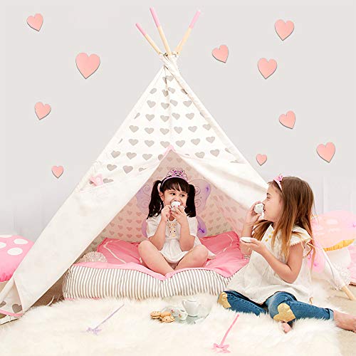Asweets Teepee Tents For Kids For Indoor Decor With Carry Case Cotton Canvas Teepee Play Tent For Children Grey Heart With Pink Edge #TOP1