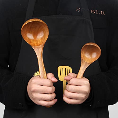 2 Pcs Best Wood Ladle Spoon Deep Large Wooden Spoons For Cooking Soup Ladle Cooking Utensils Spoon Kitchen Ladle For Serving Spoon #TOP2