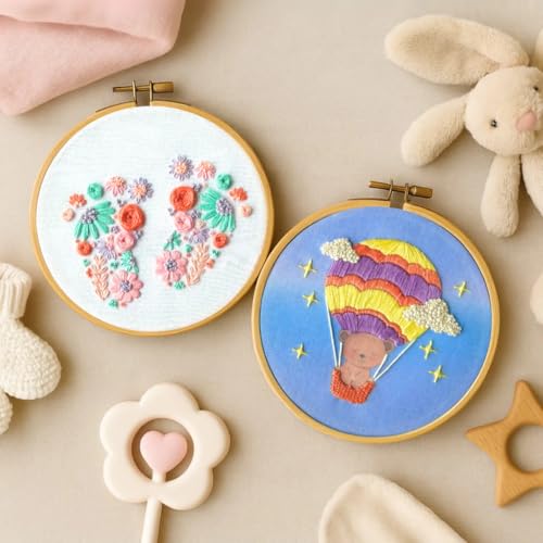 Image of KNOT YOUR TYPE Mom-to-Be DIY Embroidery Kit for Beginners | Hand Embroidery Craft Kit with Complete Stitching Materials | Relaxing Art & Craft Gift Set for Pregnant Women | Pack of 2