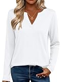 Langarmshirt Damen Elegant V-Ausschnitt T-Shirt Basic Lockere Tops