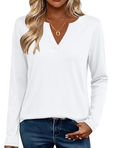 Image of Womens Tops Long Sleeve Casual V Neck T Shirts Elegant Henley Shirts