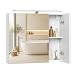 VASAGLE Kailyn Kollektion - Spiegelschrank Bad mit Beleuchtung, Badezimmerschrank mit 3 Türen, Wandschrank mit verstellbaren Ablagen, moderner Stil, 15 x 70 x 60 cm, wolkenweiß BBK139WB01