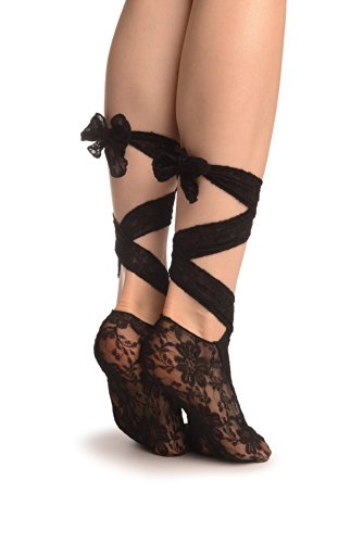 LissKiss Black Stretch Lace Ballet Pointe Footies - Footsies Socks4