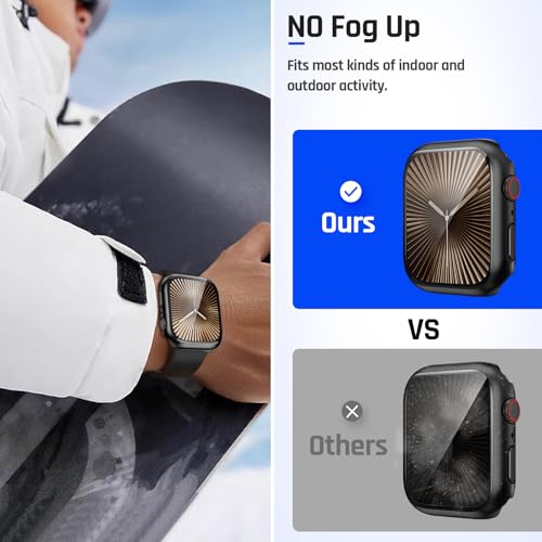 Goton Waterproof Case for Apple Watch Series 10 Screen Protector 42mm, Tempered Glass Hard PC Bumper Face Cover Compatible with iWatch Accessories 42 mm Matte Black