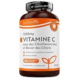 Nutravita Vitamine C 1000mg - Cure de 6 Mois, 180 Comprimés Vegan - Contribue à réduire la Fatigue, au Fonctionnement Normal du Système Immunitaire et à la Formation de Collagene - Vitamin C