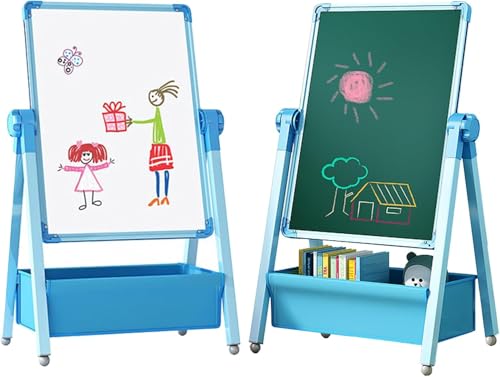 G TALECO GEAR Tafel Kind für Kinder 3-8 Jahre, Kindertafel mit Kreide und Magnet, Whiteboard, Standtafel 360° drehbar (Blau)