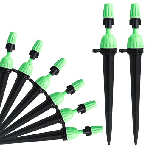 Image of TTioDri Drip Irrigation Emitters for 1/4" Irrigation Tubing, 25 Pack Integrated Drip Irrigation Stream Emitters & Adjustable Atomizing Nozzles with Stake Adjustable 360 Degree Water Flow Sprayer