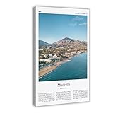 Marbella - Póster de viaje con impresión a color de Marbella, póster de viaje, impresión minimalista de ciudad, lienzo decorativo, marco de 30,5 x 45,7 cm