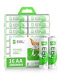 EBL 16 Pack 2800mAh AA Rechargeable Batteries, High Capacity 1.2V NIMH AA Rechargeable Batteries with Batteries Storage Cases, Pre-Charged