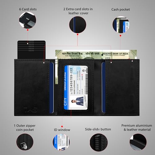 Image of The Wallet Store Men Aluminium Defender Rfid Protected Wallet Cardholder | Pop-Up Card Holder | Scan Proof | Case | Up To 8 Cards | Credit & Debit Card Holder (Black)
