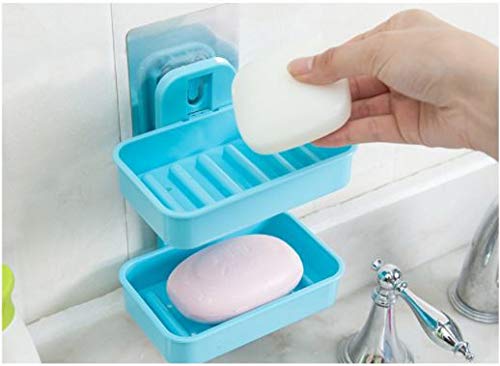 JEEJEX Plastic Double Layer - Soap Stand, Holder, Wall Soap Box Strong Vacuum Dispenser Tray for Kitchen, Bathroom (1) 2