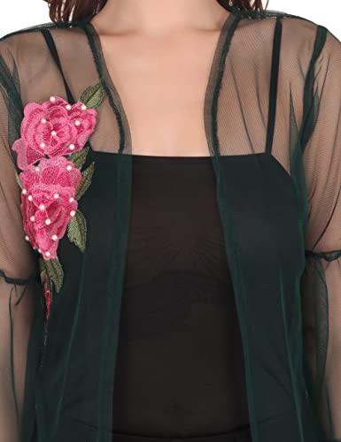 Image of UNFAKENOW Women Floral Embroidered Pearl Embellished Net Shrug