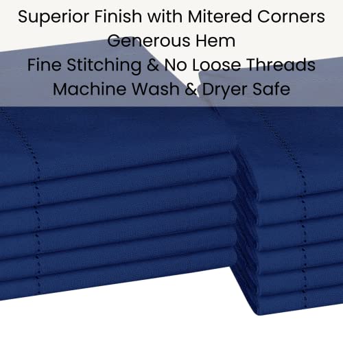 Linen Hub Set Of 12 Cloth Dinner Napkins Hemstitch 100% Cotton 18X18 Soft Absorbent Restaurant Hotel Quality, Cocktail Napkins, Wedding Dinner Napkins, Washable Cloth Napkins Navy Blue #TOP5