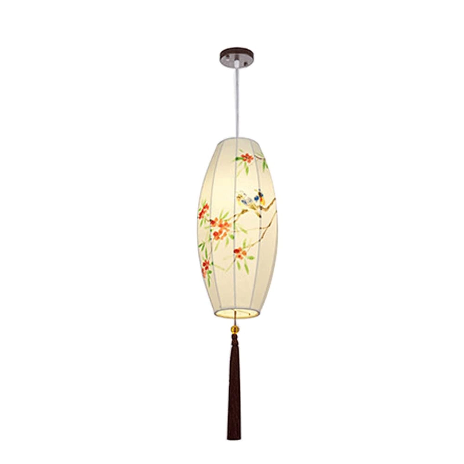 Chinesische Laterne 40/50/60CM Stoff Pendelleuchte Japanische Hängelaterne | Chinesische Hängelampe, asiatische Stoff-Hängelaterne mit Quasten, Hängeleuchte(Blanc,18*40Cm)