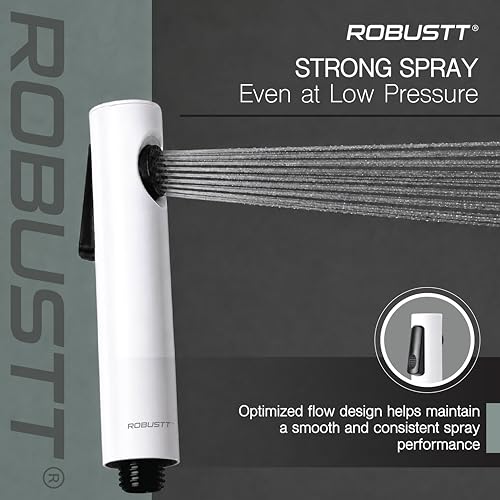 Image of Robustt Health Faucet for Toilet ABS Jet Spray Gun (White) with Wall Holder | One-Press Water Control, Anti-Rust Body, Leak-Proof | for Bathroom, Cleaning, Pet Bathing & Care