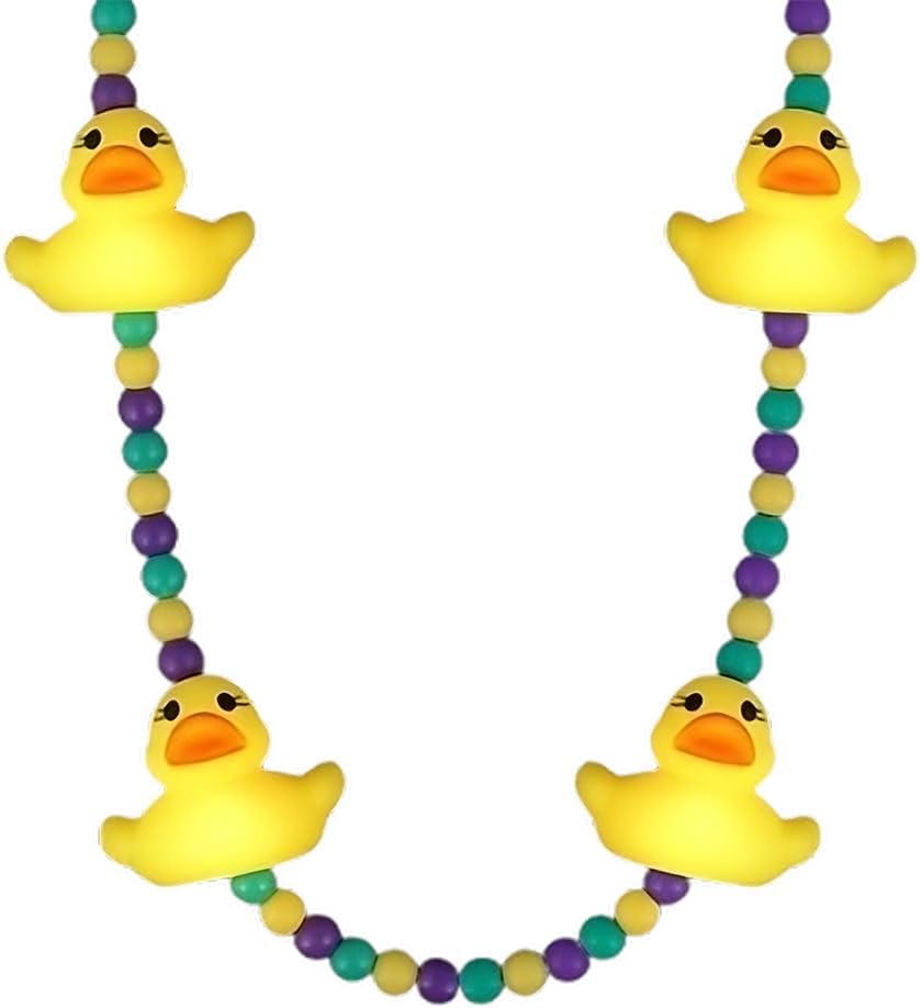 Light Up Squeezable Rubber Duck Charms Beaded Necklace