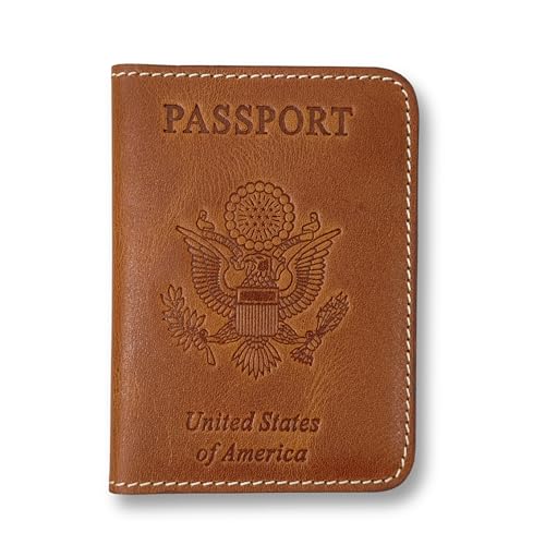 Passport Holder for Travel | Premium Leather Passport Cover & Protector | Stylish Travel Document Organizer with Embossed US Seal | Unisex Case with Slots for Cards & Boarding Passes - Brown