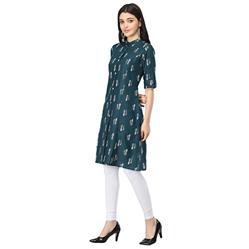 Image of Leriya Fashion Kurti for Women || Slub Rayon Foil Printed Short Round Kurta for Women || Fancy Kurti || Collage || Formal Office Wear Kurtis for Women || Stitched Kurti ||
