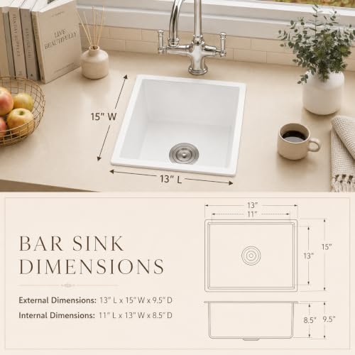 MILOSEN White Bar Sink 13×15 Inch, Undermount & Drop-In Small Kitchen Sink by MILOSEN - Used condition - Image 3