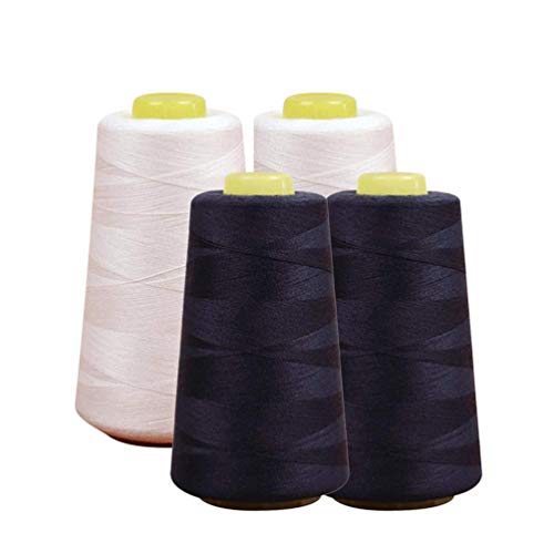 4 unidades (3000 yardas cada una) de hilo de costura fuerte y duradero de poliéster para ropa, accesorios y suministros de costura (2 blancos y 2 negros)