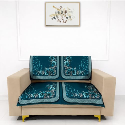 Image of Homerz 'Brooklyn Series' Premium Sofa Cover | Quilted Floral Design | Non-Slip Washable Sofa Protector | Soft Anti Slip Fabric (Teal, 2 Seater, Seat Cover with Backrest)