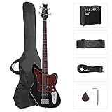 GLARRY 4 String Electric Bass Guitar Beginner Kit w/20w Amp, Red Pearl Guard Full Size Bass with Digital Tuner,Amp Cable, Strap, Bag and Accessories(Black)