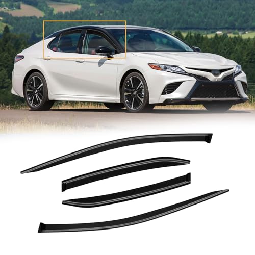 Image of Rain Guards for Toyota Camry 2018-2024, Window Visor Shields Vent Deflector Shade Dark Smoke 2019 2020 2021 2022 2023, Tape-On, 4PCS