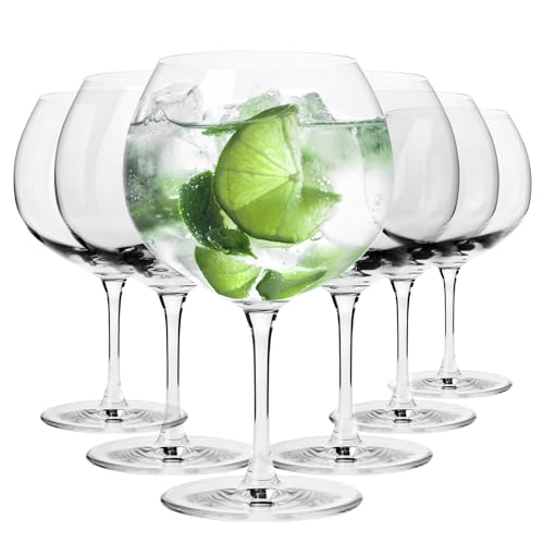 Krosno Copas de balón Gin&Tonic | Capacidad útil 670 ml/total 790 ml | 6 piezas | Para bebidas, cócteles, agua, Transparentes, Vidrio sin plomo, Forma elegante, Aptos para lavavajillas
