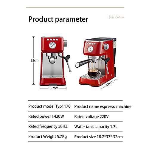 XFZJCHAP Coffee Machine Semi-Automatic Espresso Steam Milk Froth 1.7L Large Capacity Modern Style Silver - Image 4