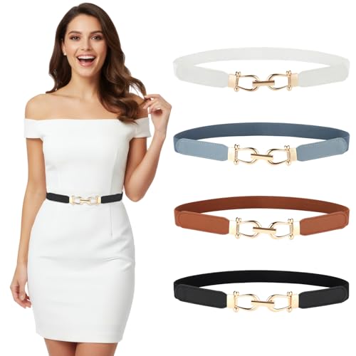 Recopilación de Hebillas de cinturón para Mujer los más solicitados. 48 Lukovee Cinturones Elástico para Mujere, 4pcs Ajustable Cinturón Sin Hebilla de Mujers para Pantalones y Faldas, Cinturón de Vestir para Mujer y Hombres Diseño Casual con...