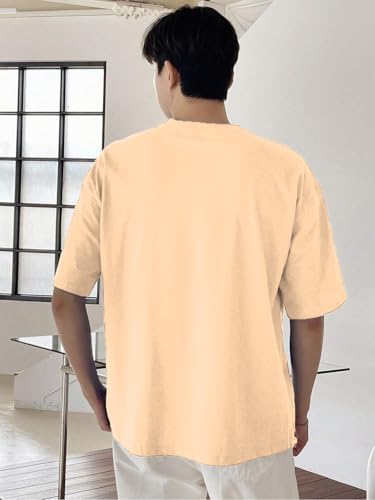Image of LEOTUDE Half Sleeve Oversized Tshirt for Men, Round Neck Cottonblend Drop Shoulder Solid T-Shirt