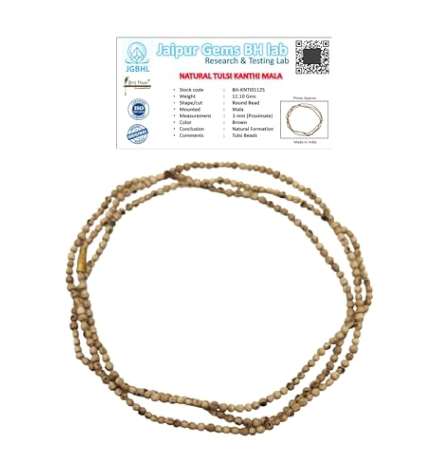 Tulsi Kanthi Mala Necklace, Brown, Religious Certified