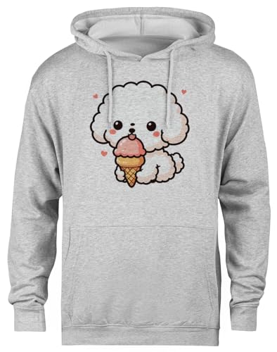 Pull à capuche gris premium coupe unisexe finitions soignées imprimé chiot
