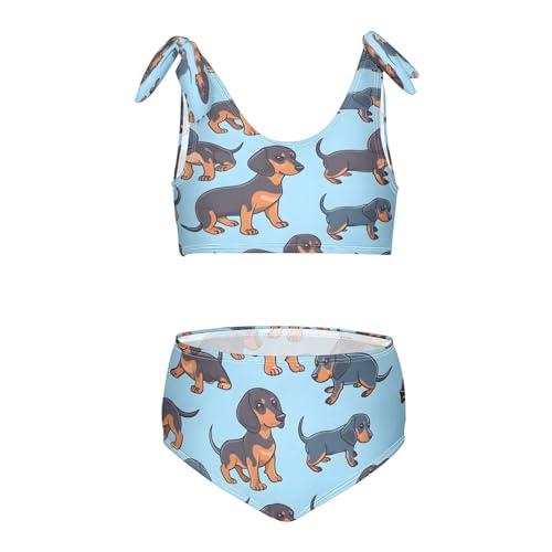 Girls' Bikini Set, Dachshund Seamless Pattern(2) Kids Swimsuit 2 Pcs Beach Bathing Suit