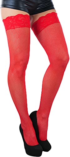 Image of ToBeInStyle Women's Wide Floral Lace Fishnet Thigh Hi Stockings