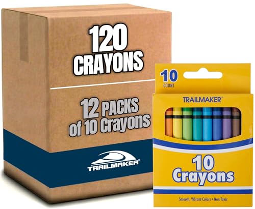 Trail maker (12 Pack Bright Wax Coloring Crayons in Bulk Wholesale Packaging - 10 Per Box 120 Crayons total