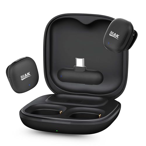 Image of MAK Dual Wireless AI Powered Microphone Featuring Active Noise Cancellation, Type-C Input and Compact Charging Case, Ideal for YouTube, Reels, Vlogging, Interviews, Podcasts and Clear Audio Recording