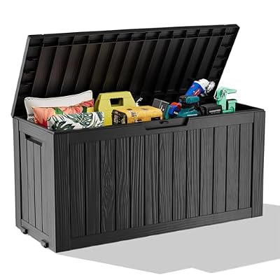 PatioZen 75 Gallon Resin Deck Box, Lockable Outdoor Storage Box for Patio Cushions Storage Furniture,Garden Tools, Pool Supplies, Weatherproof and UV Resistant (Black)