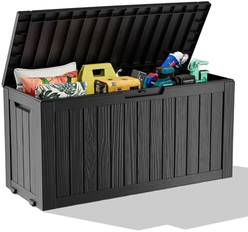ROJIK Outdoor Storage Box with Wheels – 85 Gallon Mobile Waterpro...