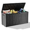 ROJIK Outdoor Storage Box with Wheels – 85 Gallon Mobile Waterproof Resin Deck Box, Lockable Storage for Patio Cushions, Garden Tools, Pool Accessories – UV-Resistant Storage Bench for Backyard & Deck