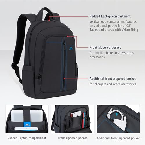 Image of RIVACASE Alpendorf 7560 Black Laptop Canvas Water Resistant Backpack 15.6 inch Inches