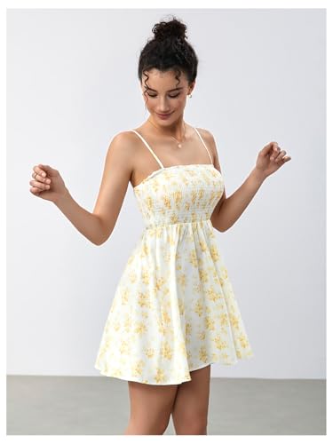 Image of Floerns Women's Boho Floral Print Sleeveless Sundress Ruched Bust Flare Hem Vacation Cami Short Dress